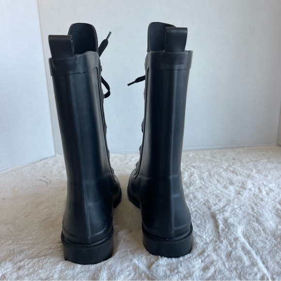 Capelli Tall Lace Rain Black Rubber Rain Boots Women Size 8 - Picture 5 of 11